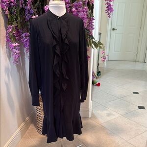 Elegant Tory Burch Dark Navy Blue Ruffle Dress perfect for Back to Office